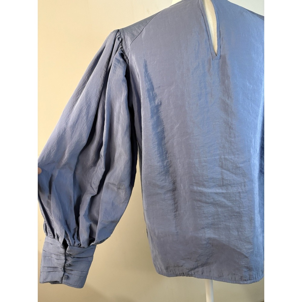 Express Blouse Womens Medium Blue Preppy Balloon Puff Sleeves - Picture 12 of 12